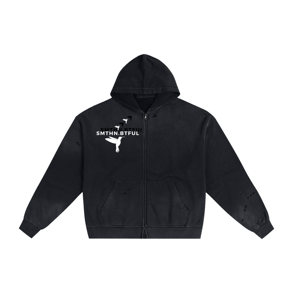 Hand-Frayed Sunfade Zip Hoodie