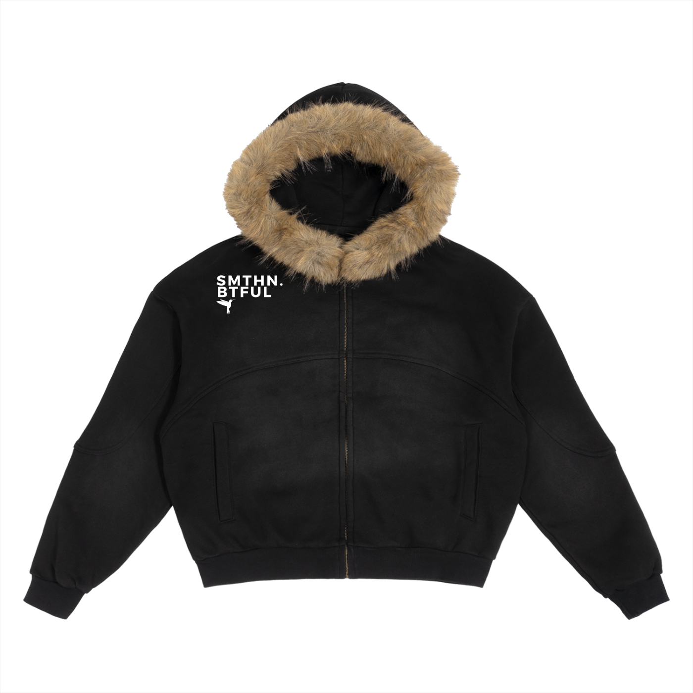 Sun Fade Boxy Detachable Fur Hoodie