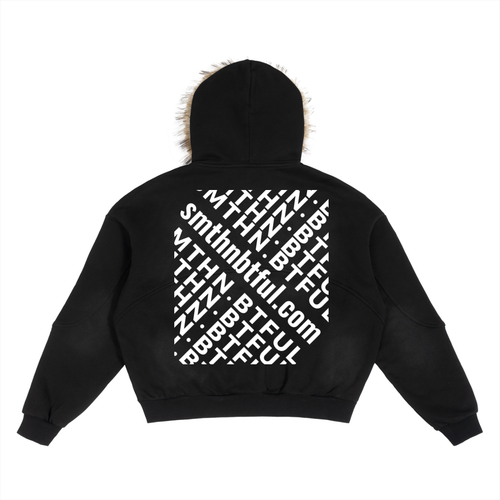 Sun Fade Boxy Detachable Fur Hoodie